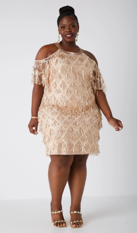 Embellished Cold Shoulder Dress - XL