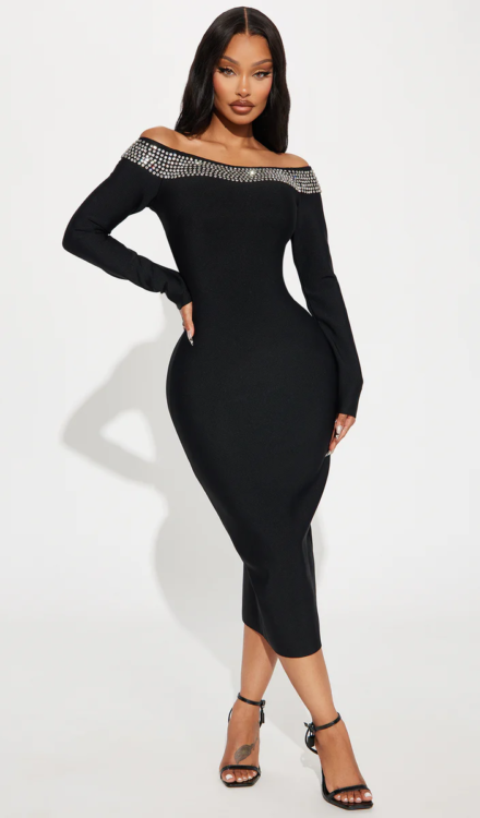 Droppin' Jewels Bandage Midi Dress - S